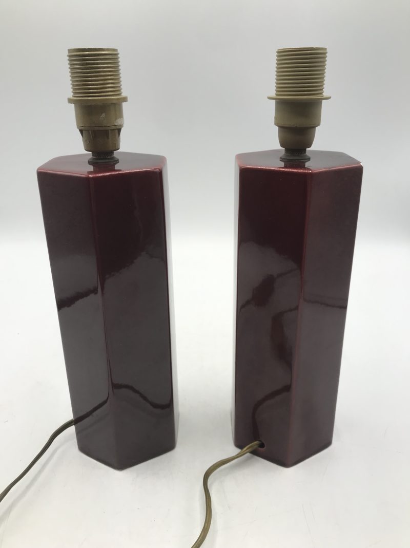 Lot de 2 pieds de lampe en céramique bordeaux – Image 5
