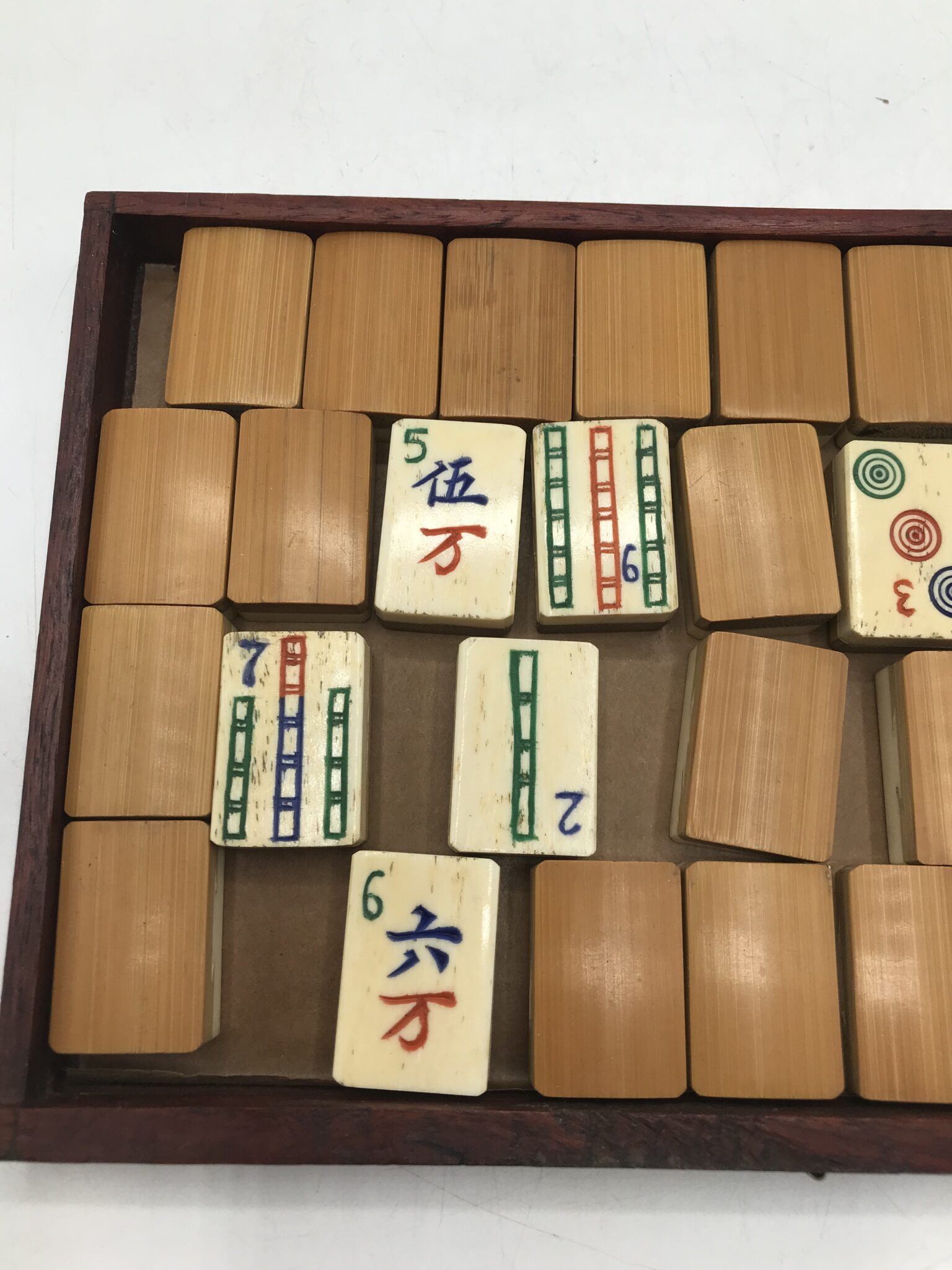 Ancien Jeu De Mahjong En Bois Et Os - Coffret Asiatique Vintage - Occasion