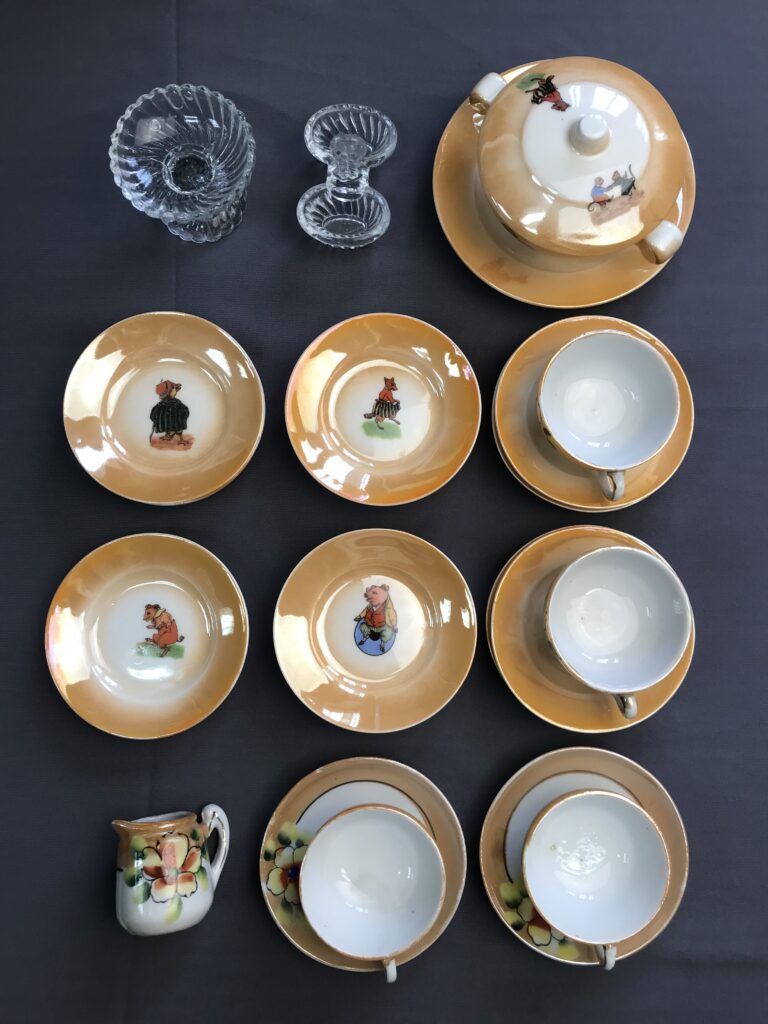 ANCIENNE DINETTE POUPEE maison LOT DE 2 COMPOTIERS FAIENCE SAINT