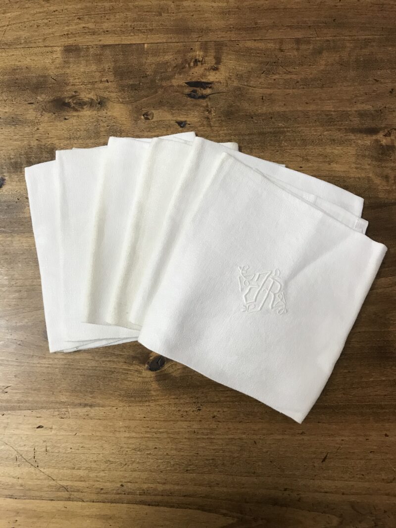 Lot de 6 grandes serviettes en coton monogrammes JR