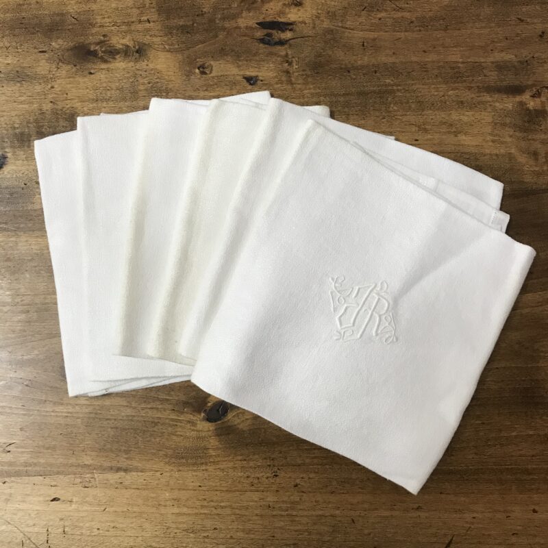 Lot de 6 grandes serviettes en coton monogrammes JR