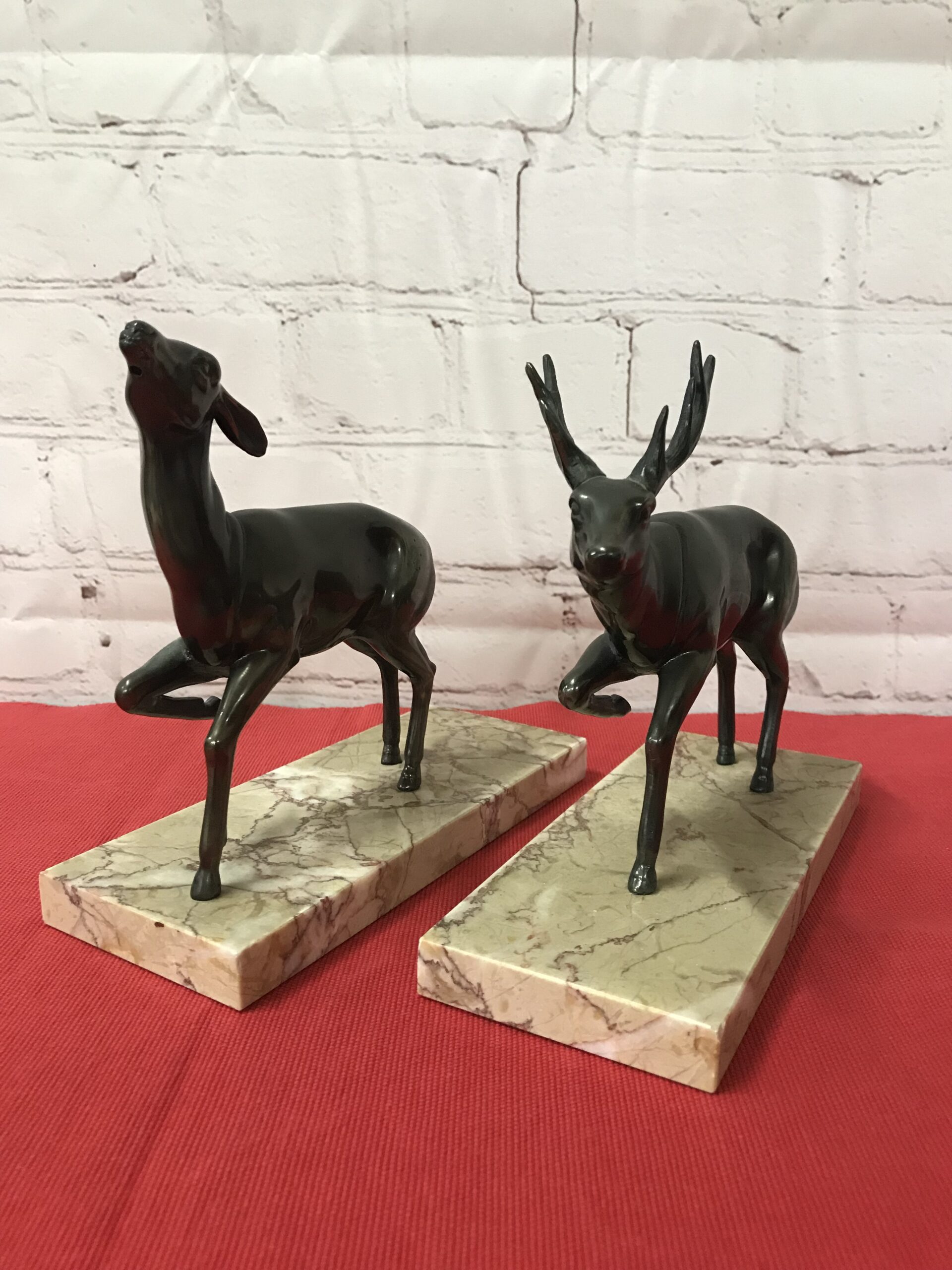 Paire de serre livre Art déco couple biche et cerf - Ressourcerie