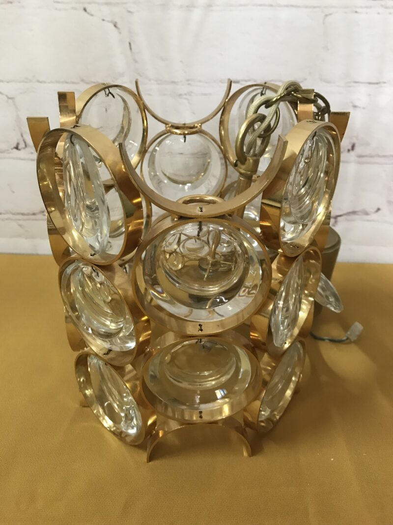 Suspension lampe Gold-plated verre de cristal et laiton 1960