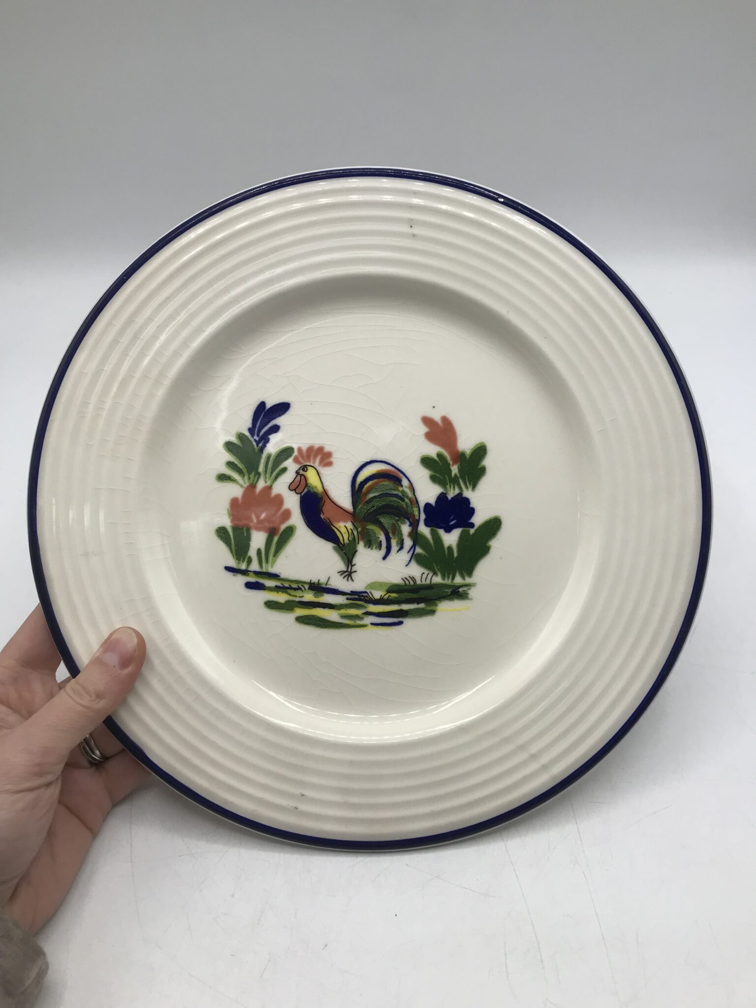 Lot 4 Assiettes à Salade Susan Winget – Motif Coq Sunrise – 8 Pouces Bleues
