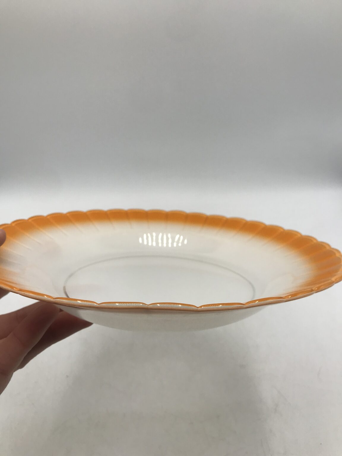 Lot De 9 Assiettes Creuses Duralex Arcopal Vintage - Motif Raies Orange, Jaune Et Noir