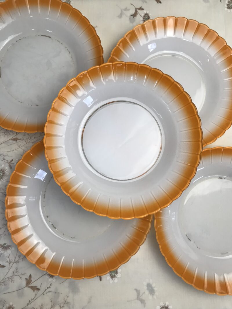 Lot de 5 assiettes Duralex soleil orange années 70