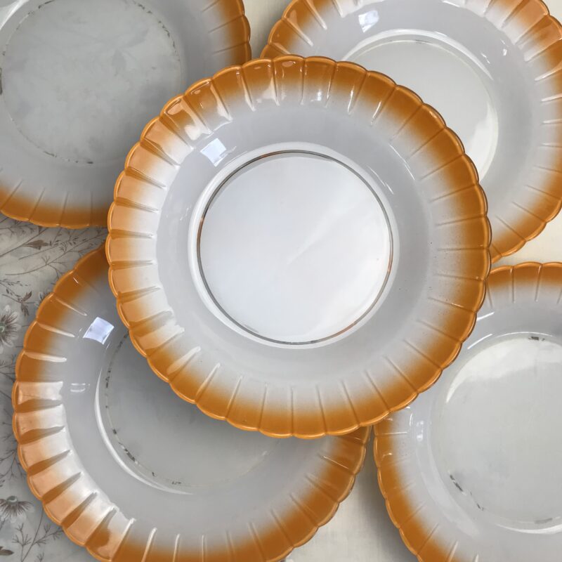 Lot de 5 assiettes Duralex soleil orange années 70