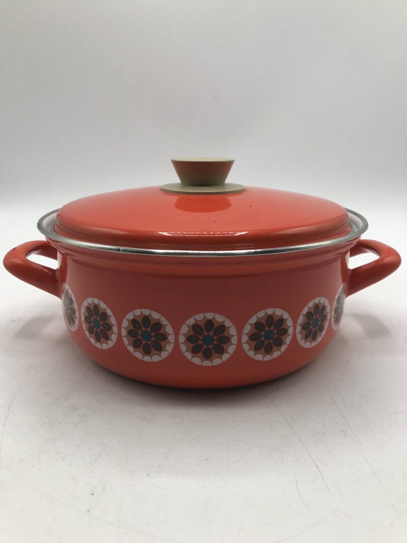 Faitout en émaille rouge vintage Fleurs – Image 4