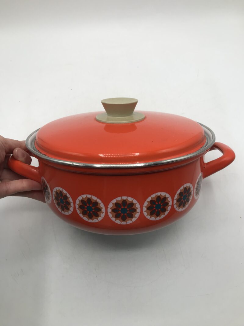 Faitout en émaille rouge vintage Fleurs – Image 6