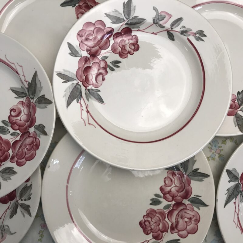 lot de 7 assiettes Sarreguemines Rosy