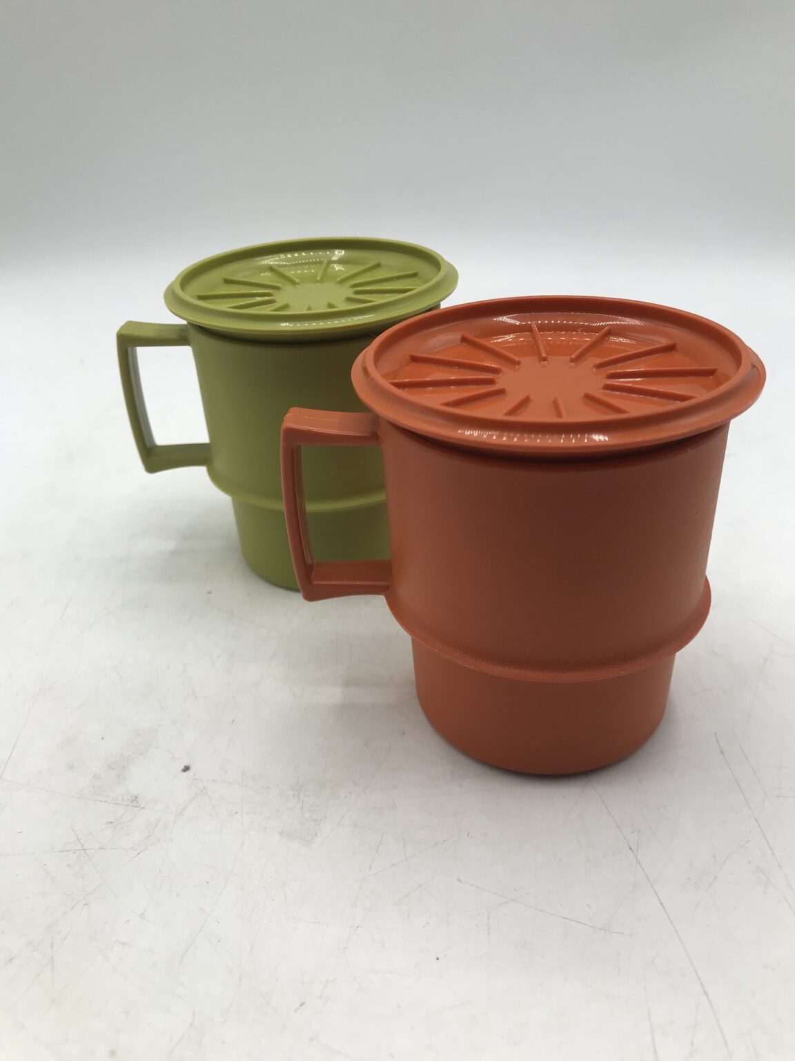 Lot De 3 Tasses à Café Tupperware Vintage Années 70 – Orange, Avec Sous-tasses