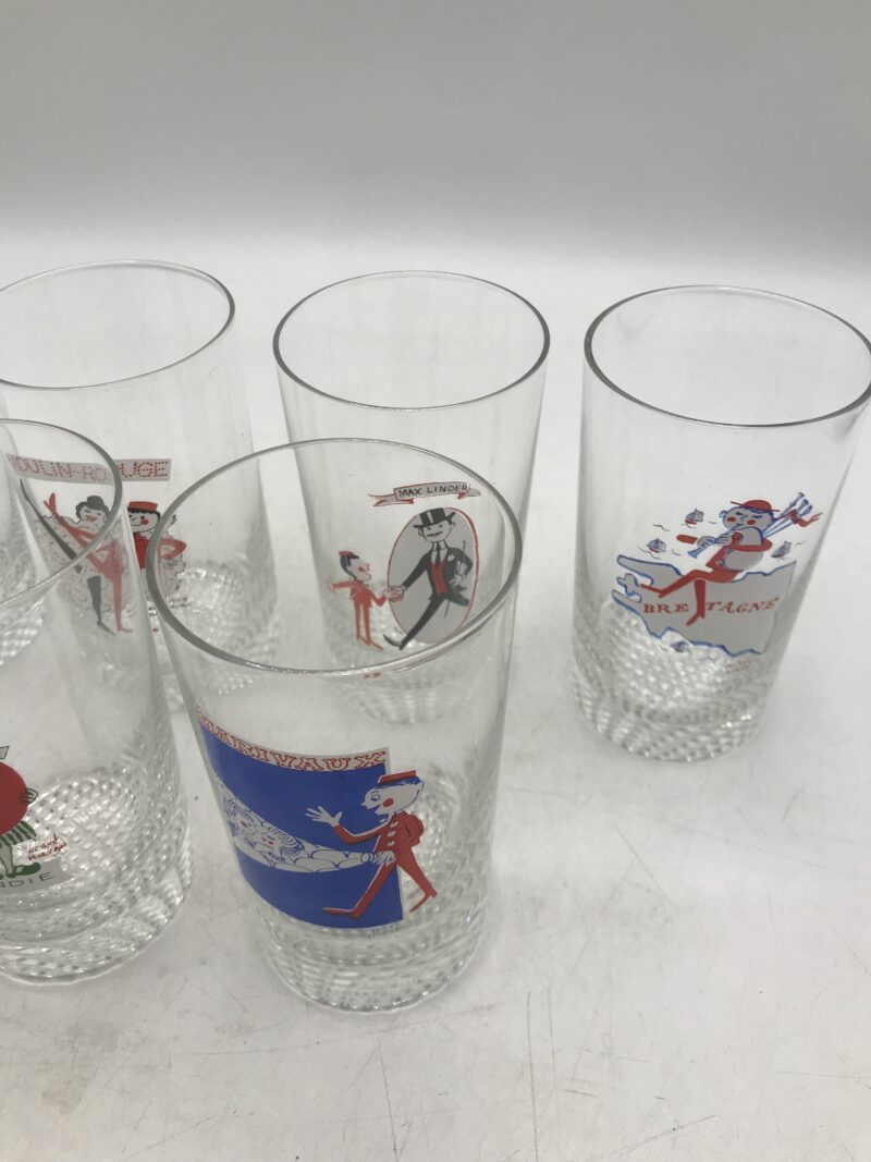 Lot de 6 verres illustrations Hervé Morvan vintage – Image 3