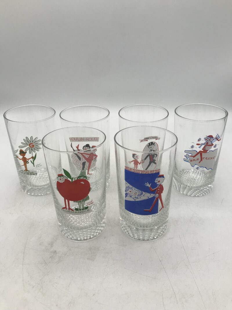 Lot de 6 verres illustrations Hervé Morvan vintage – Image 4
