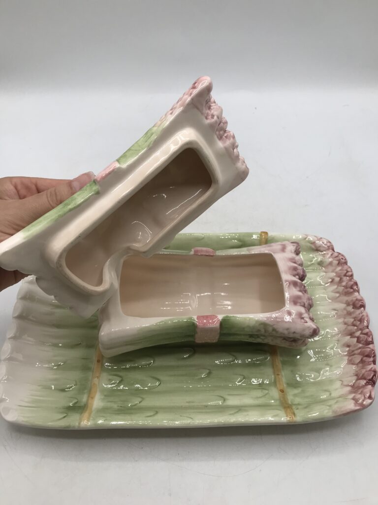 Plat à Asperges Barbotine – Motif Vannerie, Avec Anses, Longueur 41 Cm