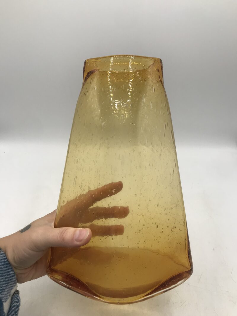 Vase en verre bullé ambré vintage – Image 5