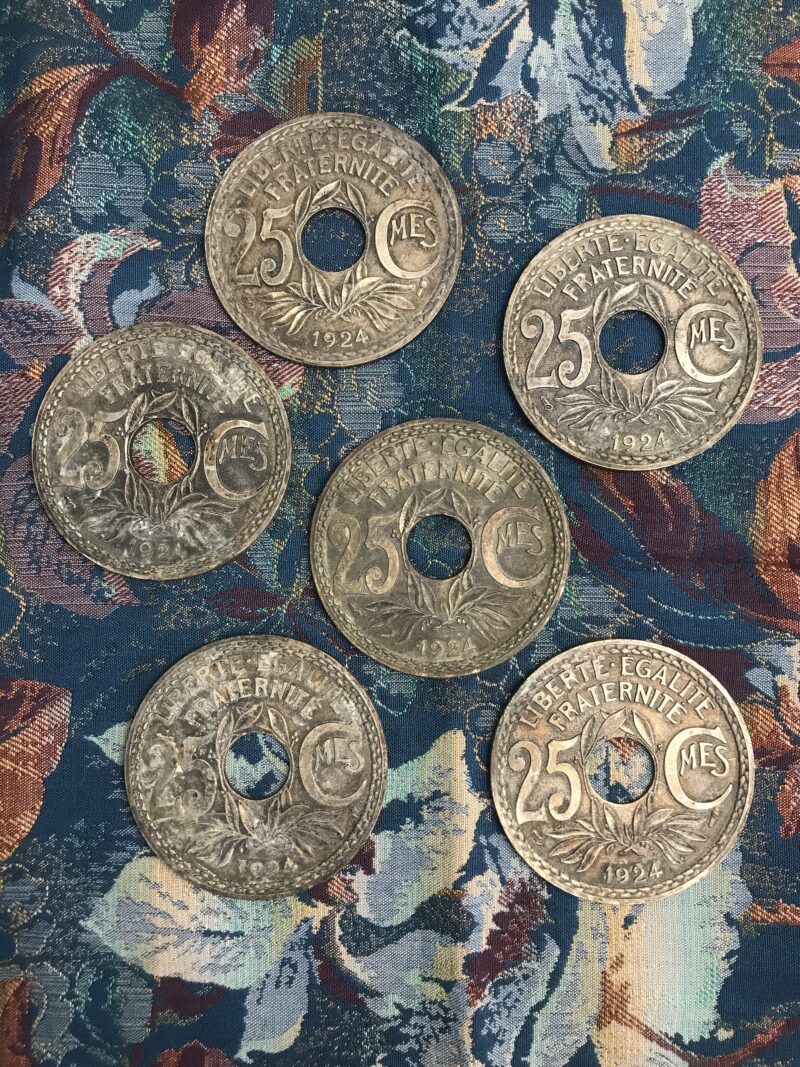 médaille sous verre pièces de 25 centimes laiton argenté (5)