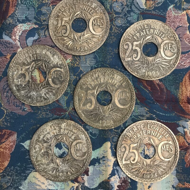 médaille sous verre pièces de 25 centimes laiton argenté (5)