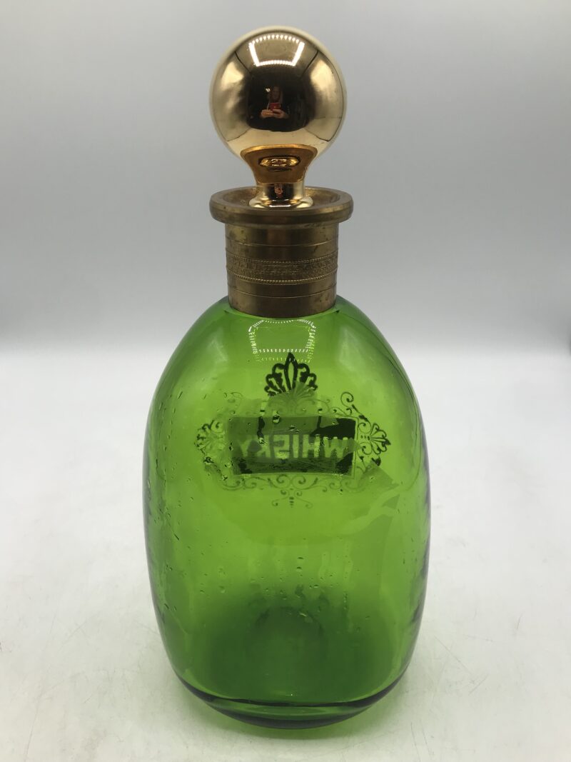 ancien flacon bouteille à whisky en cristal et bronze