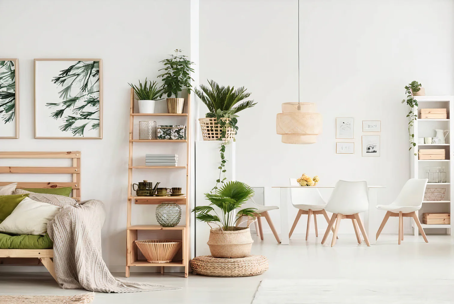 exemple de décoration scandinave avec du mobilier en bois clair