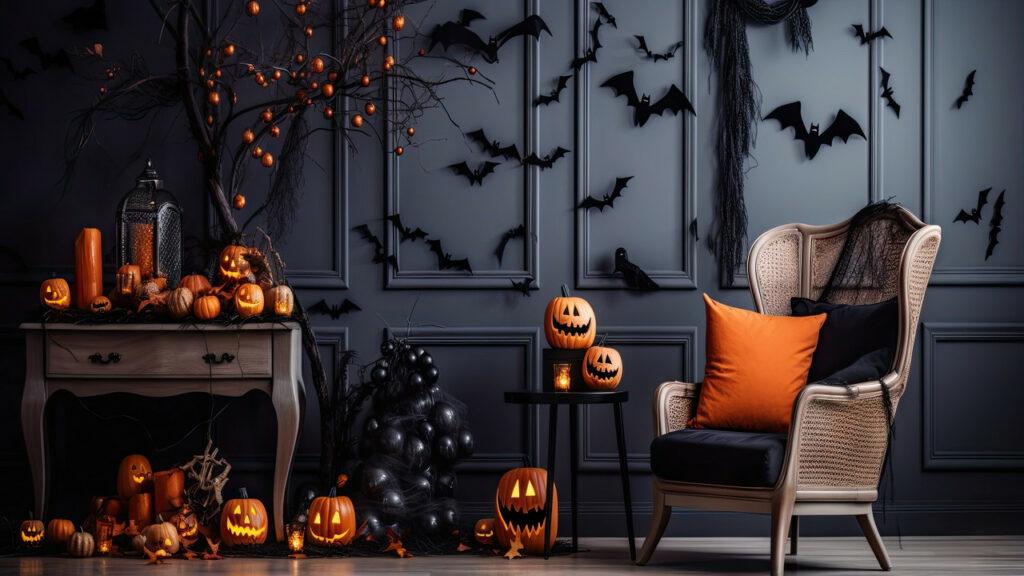 Ambiance manoir hanté avec des chandeliers et bougeoirs chinés