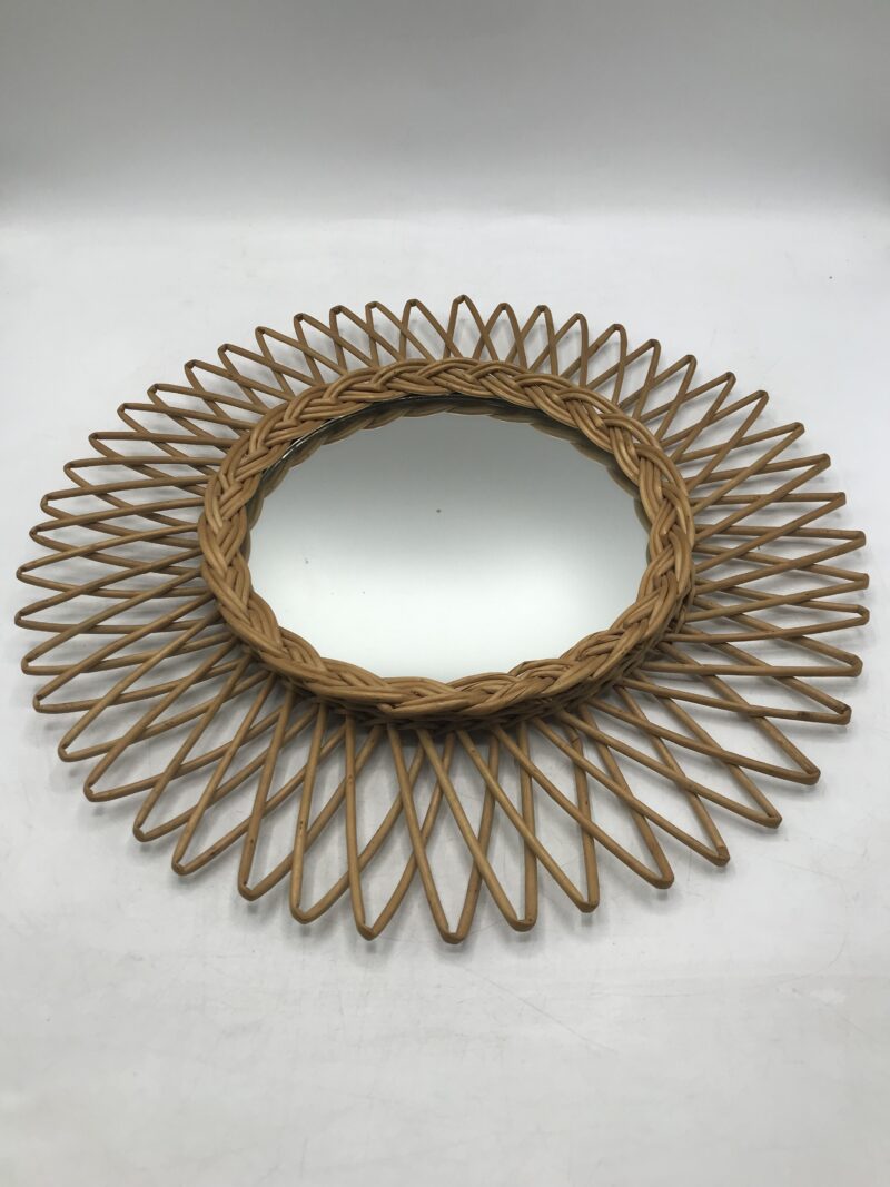 Miroir rotin Soleil années 60