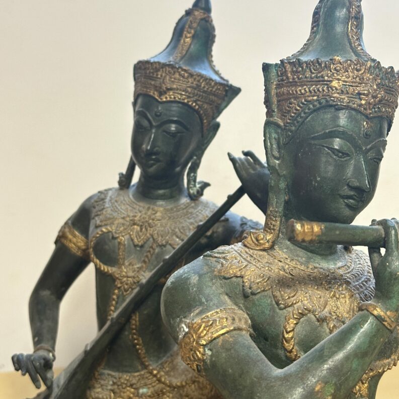 Duo de statuettes en bronze Thaïlande Musicien