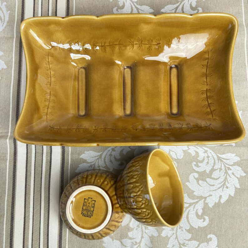 Ensemble 3 pièces plat et ramequins asperges Gien vintage