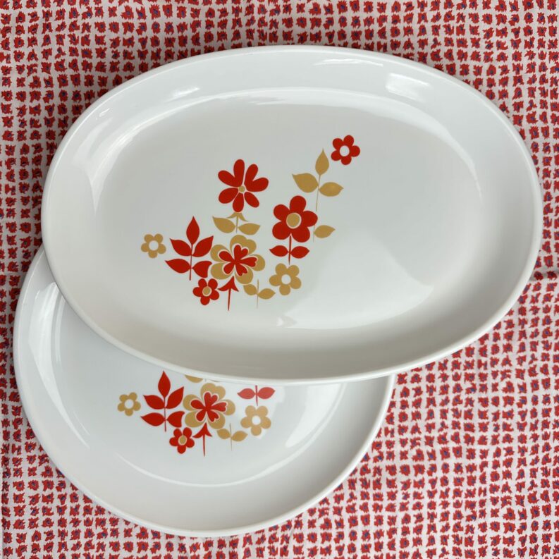Ensemble 2 plats Sovirel France fleuri années 70