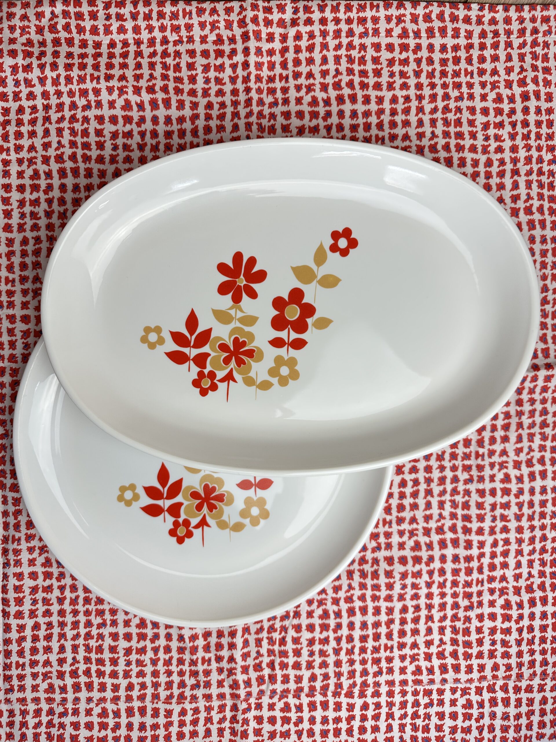 Ensemble 2 plats Sovirel France fleuri années 70