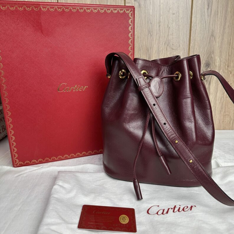 Sac à main seau en cuir Cartier bordeaux