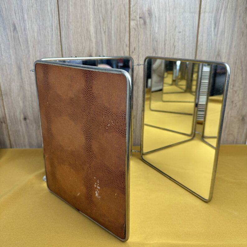 Miroir ancien triptyque aspect cuir vintage