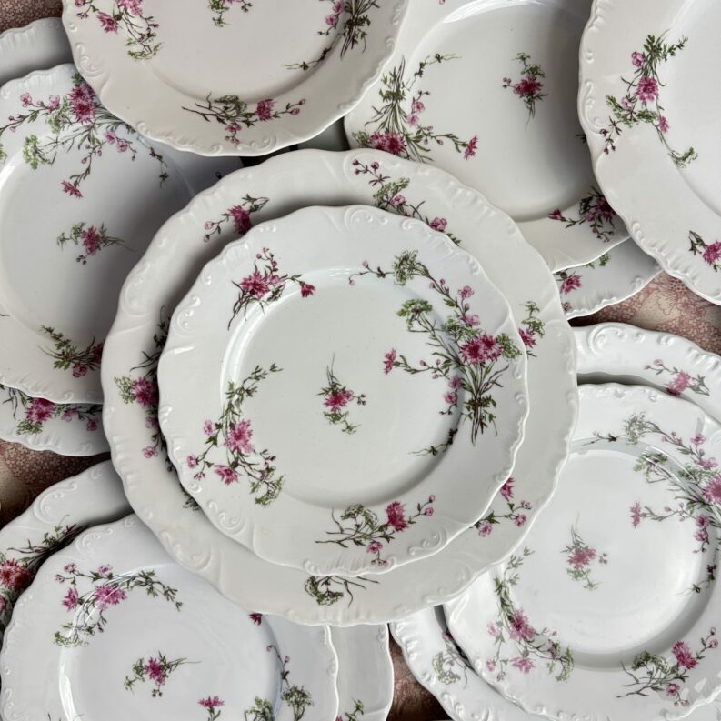 Ensemble 22 assiettes fleuries estampillées Limoges France