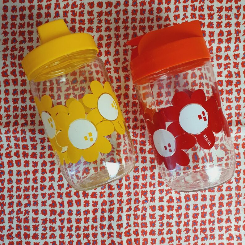 Duo de pots Henkel fleuris vintage années 70