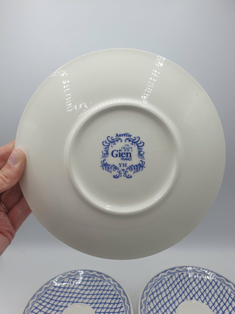3 assiettes à dessert soucoupes Gien décor Aurélie Blue – Image 8