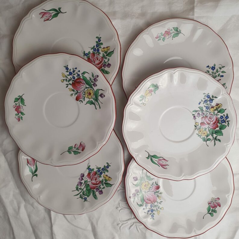 6 assiettes à dessert soucoupes Réverbères Lunéville KG