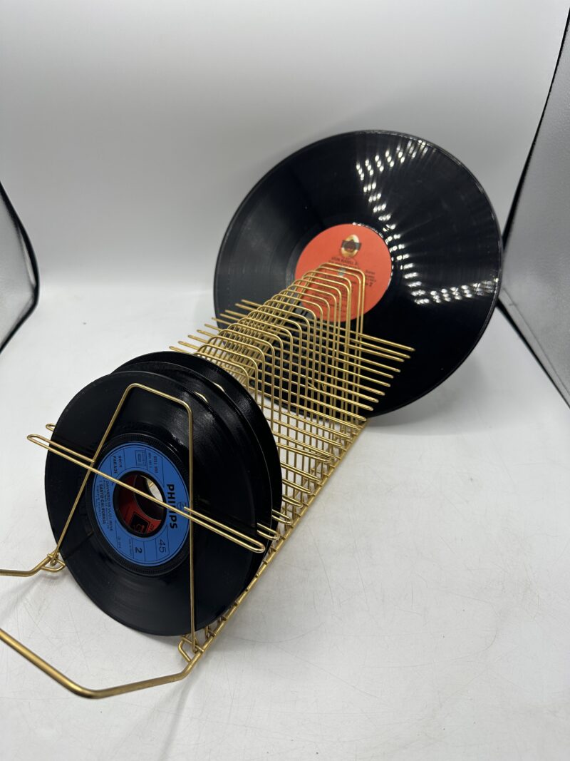 Porte vinyles disques cd vintage doré – Image 10