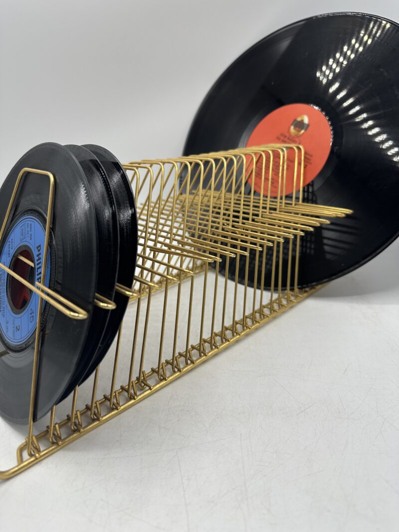 Porte vinyles disques cd vintage doré – Image 8