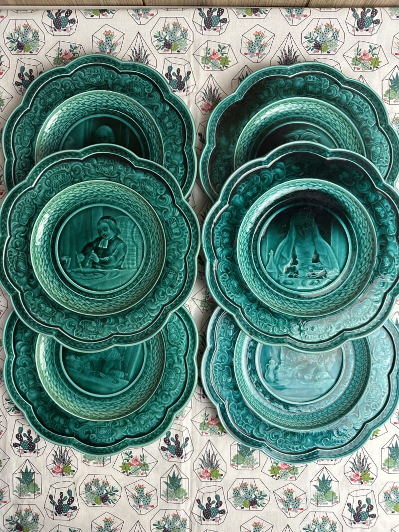 6 assiettes en faïence émaux ombrant de Rubelles XIXe siècle