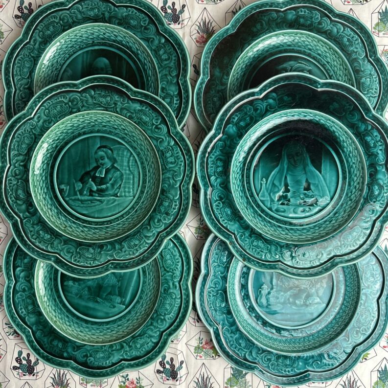 6 assiettes en faïence émaux ombrant de Rubelles XIXe siècle
