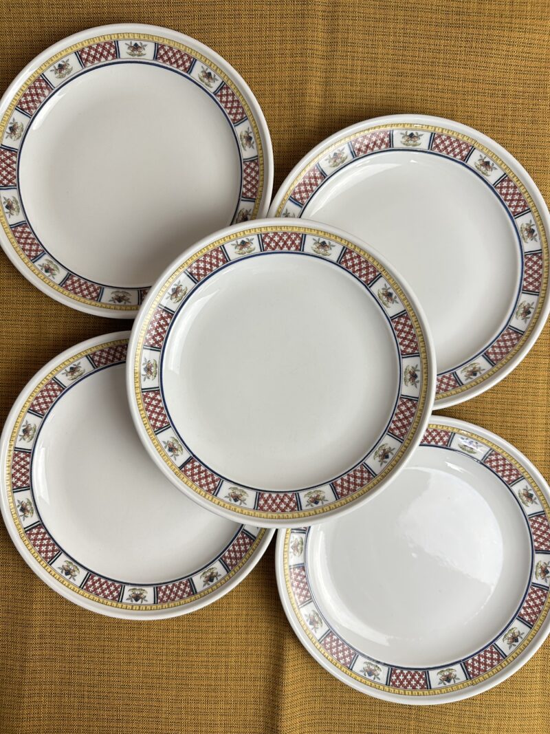 5 assiettes Montpensier Sarreguemines porcelaine pyroblan