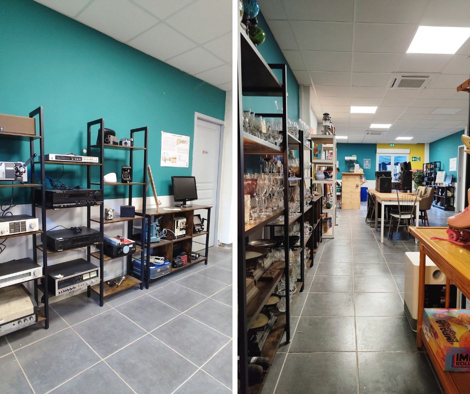 Intérieur d’une boutique de seconde main pleine d’objets uniques et restaurés. crise déchets fast fashion