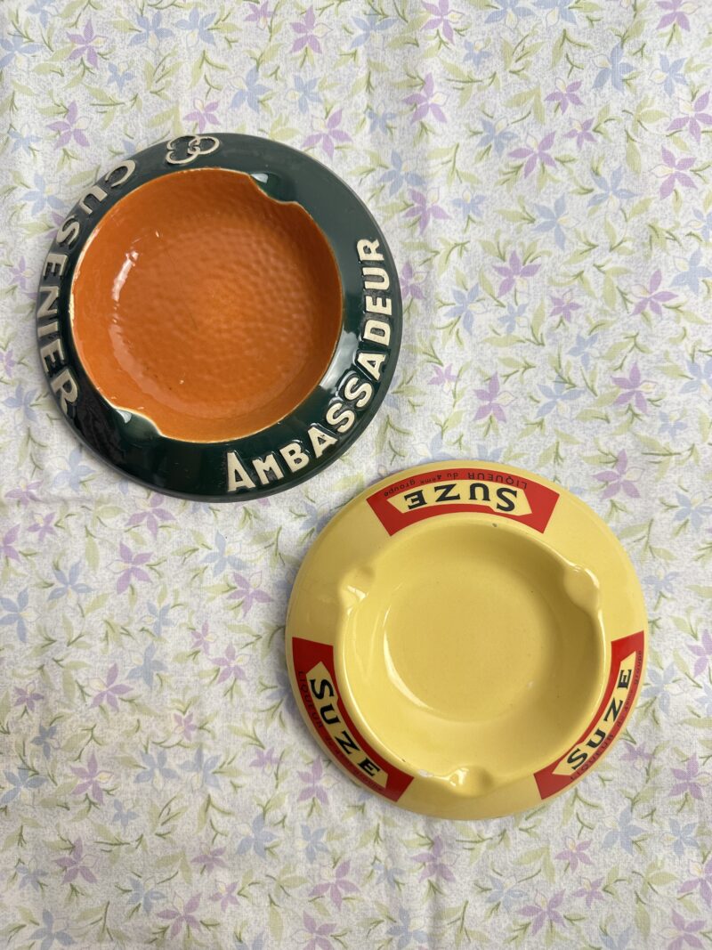 Lot de 2 cendriers publicitaires vintage Suze et Cusenier