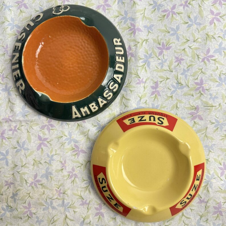 Lot de 2 cendriers publicitaires vintage Suze et Cusenier