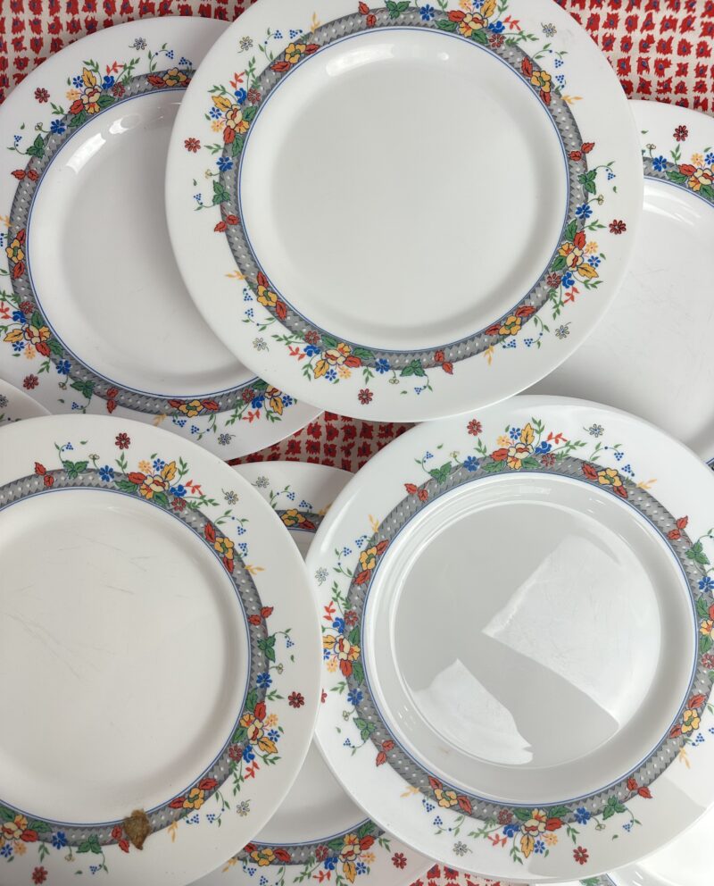 Service 11 assiettes Arcopal fleurie vintage