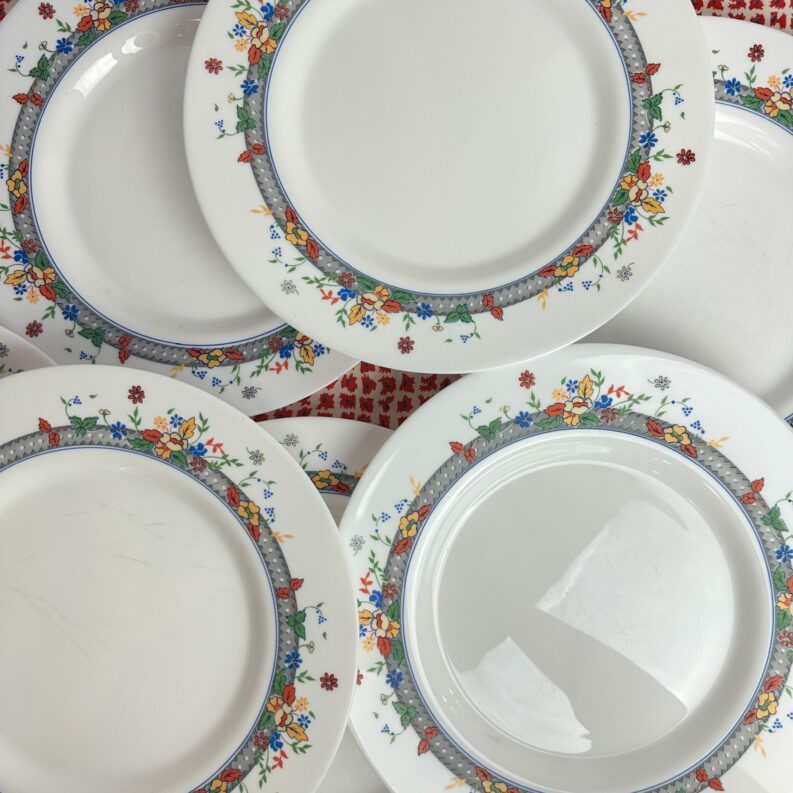 Service 11 assiettes Arcopal fleurie vintage