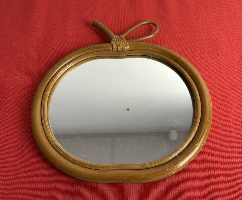 Miroir mural en rotin forme de pomme vintage