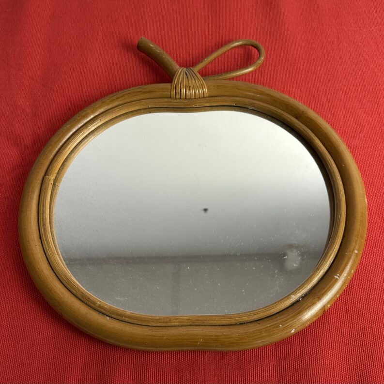 Miroir mural en rotin forme de pomme vintage