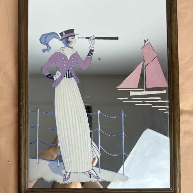 Ancien cadre miroir sérigraphié vintage