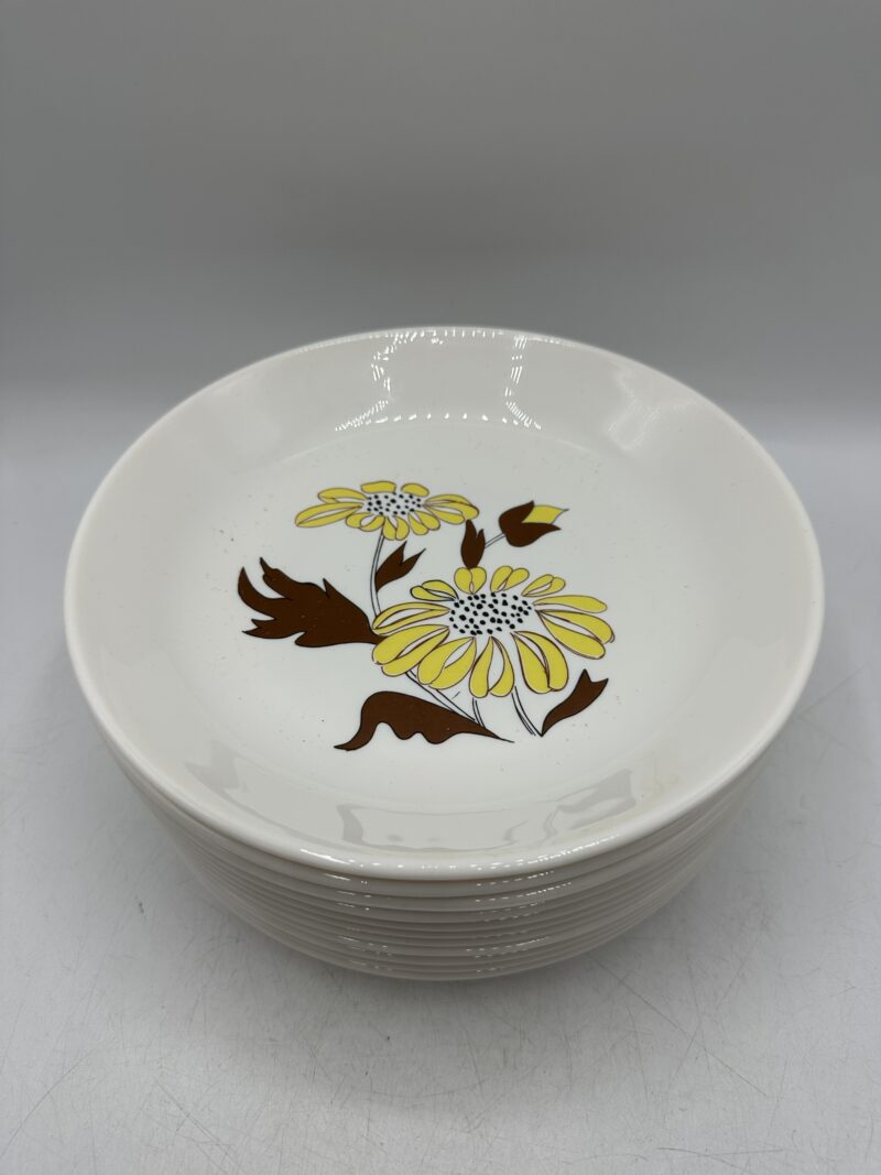 Ensemble 11 assiettes creuses Sovirel France vintage fleurs jaunes – Image 3