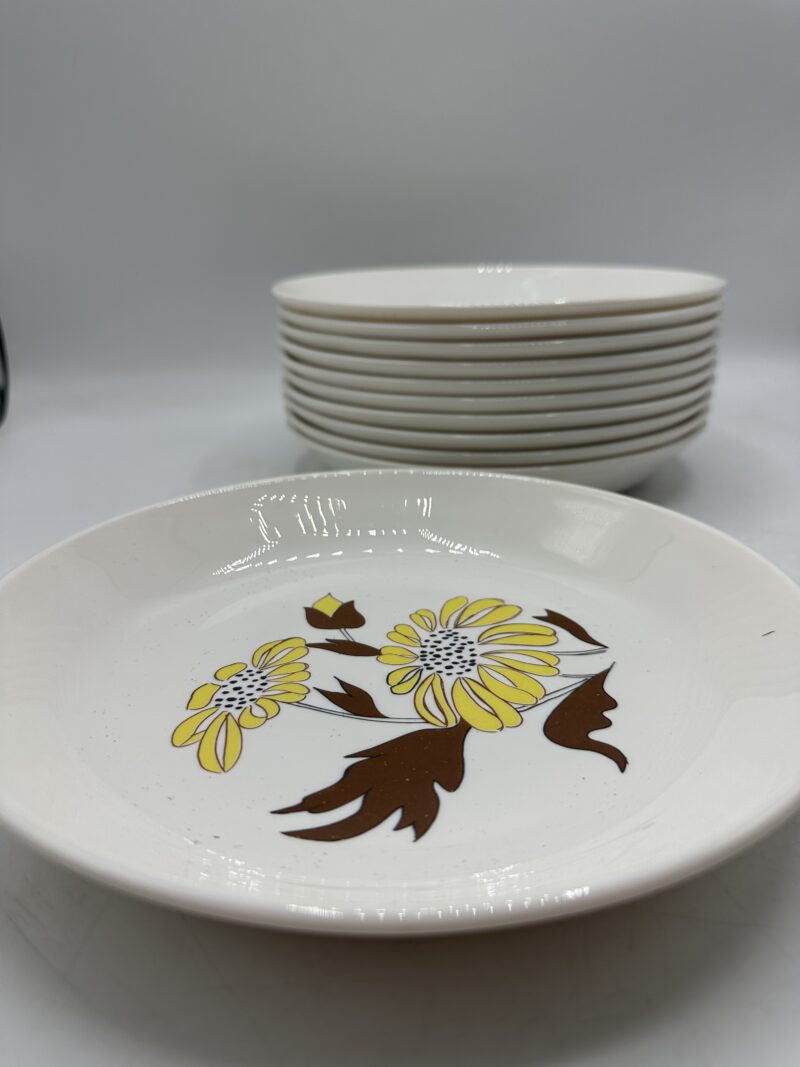 Ensemble 11 assiettes creuses Sovirel France vintage fleurs jaunes – Image 6